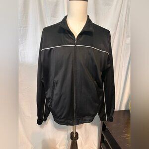 Tek Gear Black Track Jacket. Pockets. Men’s SZ Large. Full Zip.  White Stripe.